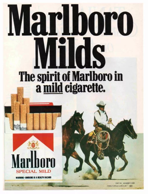 MARLBORO MILDS Cigarette Print Ad, Advert, Advertisement 1982 Cowboy On Horse