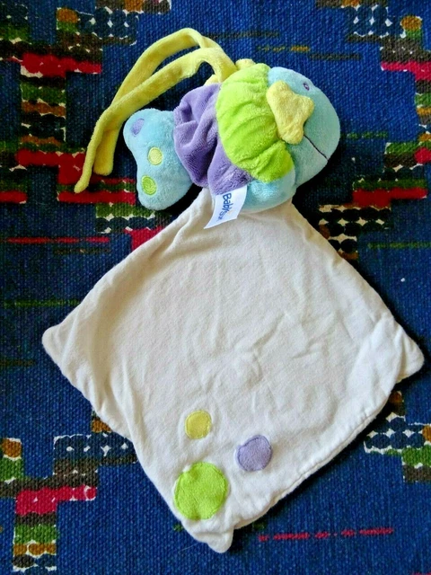 Tp/ Doudou  Mouchoir Blanc Baby Sun Poisson Bleu Vert Jaune Violet Rond Tbe