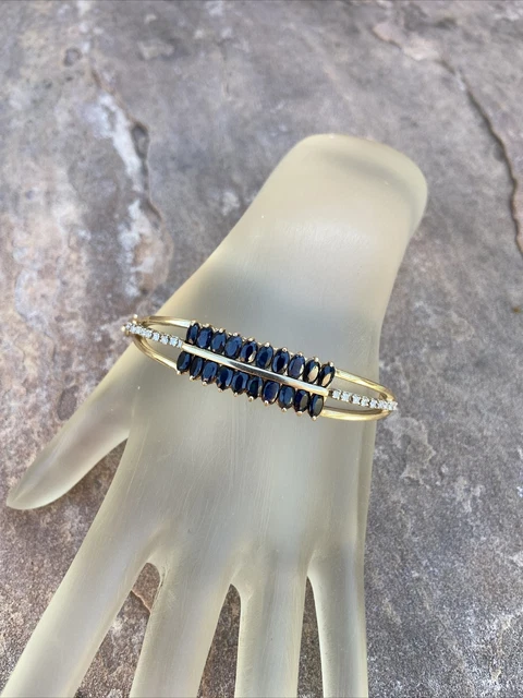 Custom 14K YELLOW GOLD 3.0 ctw Sapphire 0.35 ctw Diamond Bracelet (16 Grams) Custom 14K YELLOW GOLD 3.0 ctw Sapphire 0.35 ctw Diamond Bracelet (16 Grams)