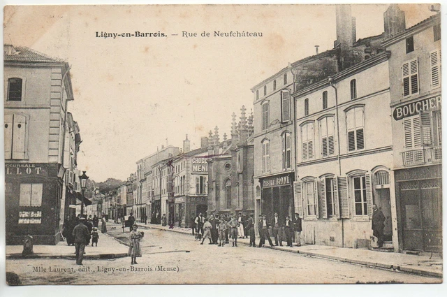 LIGNY EN BARROIS - Meuse - CPA 55 - la Boucherie rue de Neufchateau