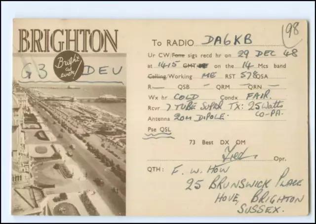 26520/ QSL Funkerkarte  AK Brighton Großbritannien 1948