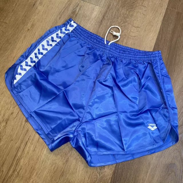 NEW Arena Gym Shorts Mens 2XL Nylon Shiny Glanz Athletic Vtg 70s 80s Blue NOS