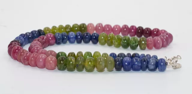 Natural Multi Sapphire Smooth Plain Gemstone Beaded Strand Necklace 16 inches