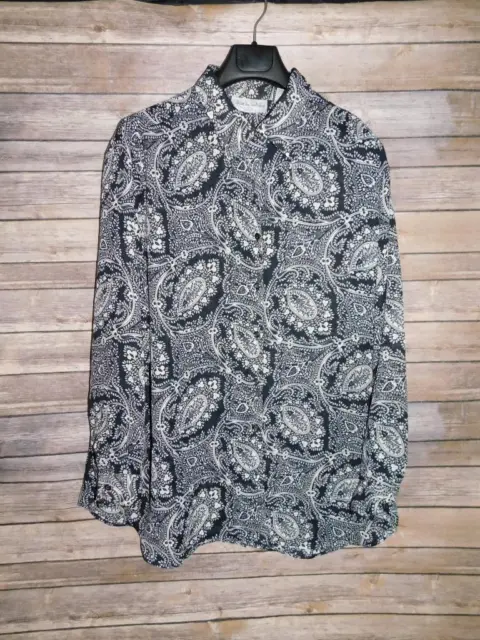 Vintage DVF Diane Von Furstenberg 1X 2X Black White Paisley Tunic Shirt Blouse