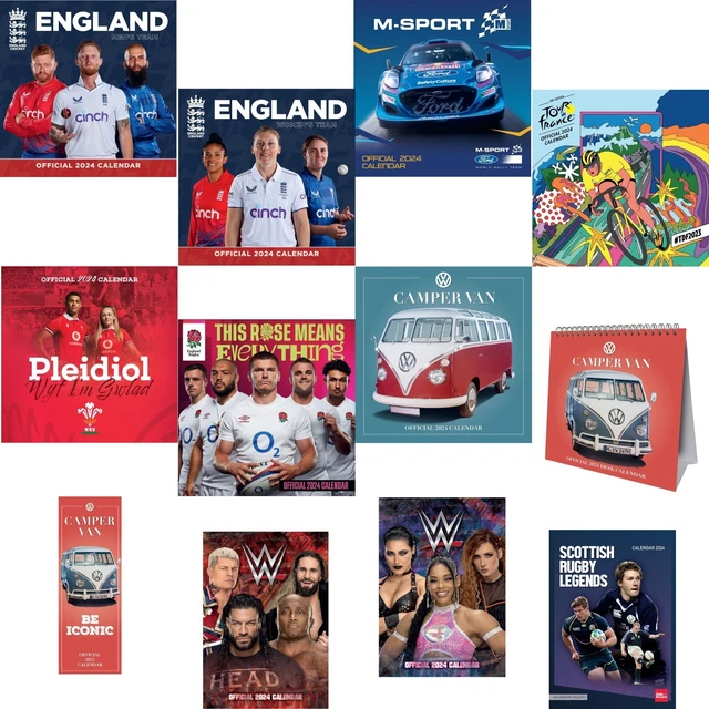 2024 CALENDAR DIARY Sport Cricket Rugby WWE Cycling Cars Official