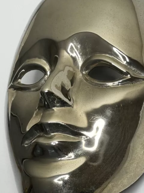 French Art Deco Style Chrome Androgynous Face Mask Prop Display Stand Sculpture 2