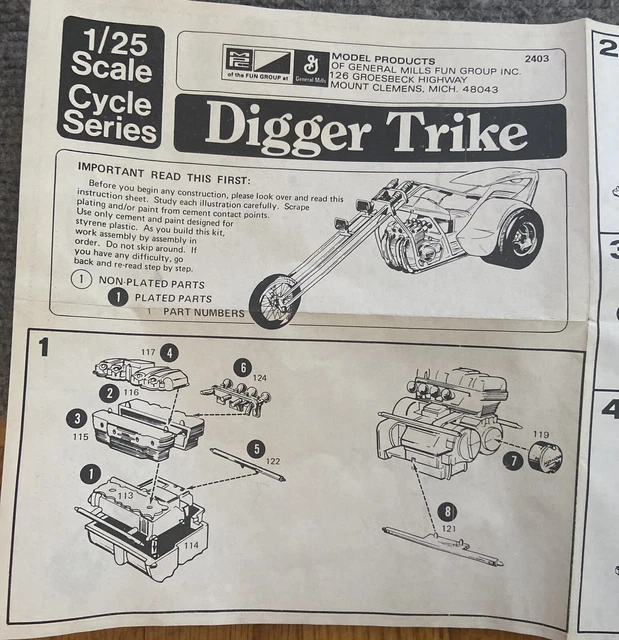 Mpc Digger Trike  Upper  Box/Instructions/ Only ! 1-2403