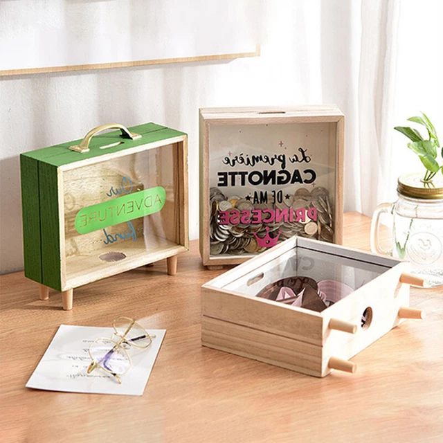Portamonete in legno banca portamonete porcellini arredamento casa regalo bambini cassetta dei soldi_H7