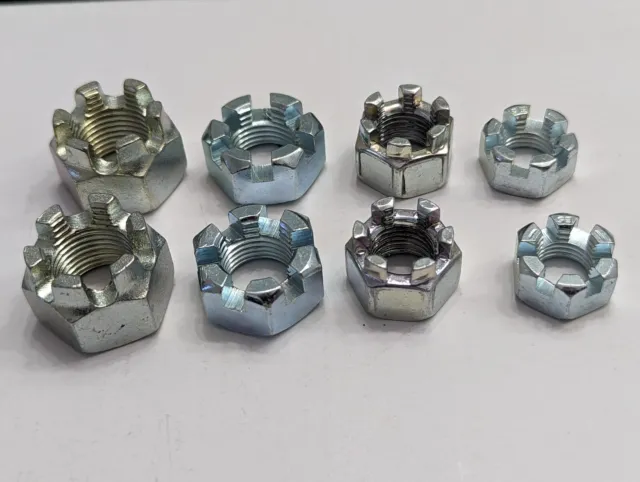 Mixed lot of 8 ) Hex Slotted Nut Steel Castle Type Nuts 5/8", 9/16", 1/2", 7/16"