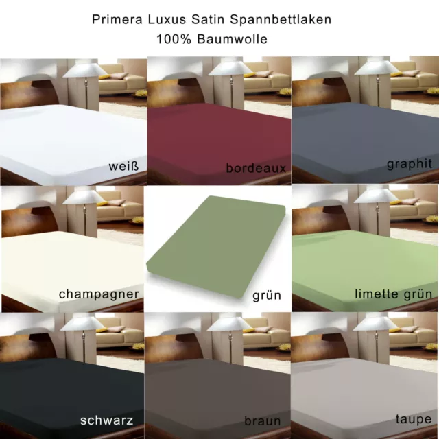 Primera Luxus Mako Satin Spannbettlaken 100x200 150x200 180x200 in 9 Farben