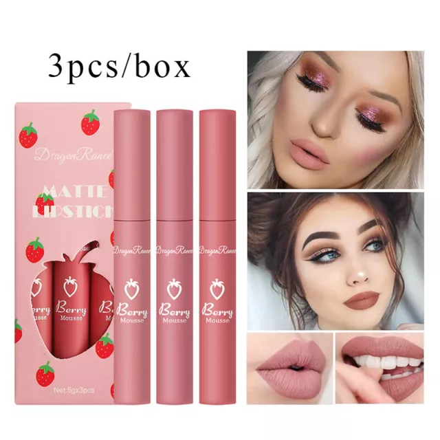 Lip Glaze Lip Gloss 3PCS Liquid Lipstick Set Non-stick Cup Matte Velvet Makeup