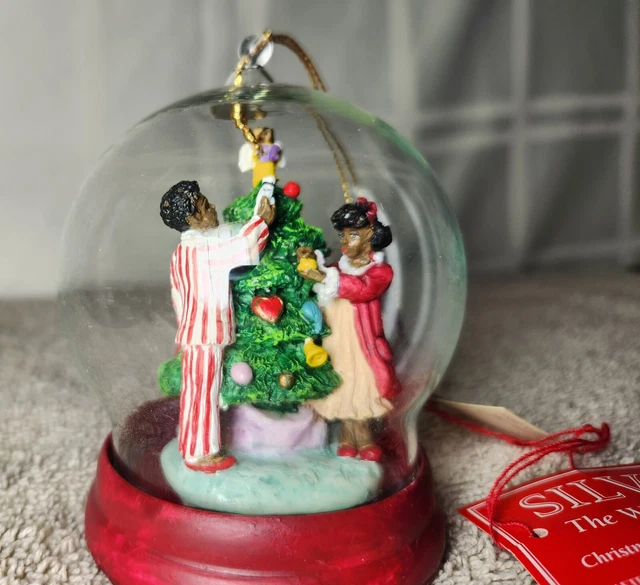 Vintage Silvestri The Wonder of Christmas African American Glass Dome Ornament 2