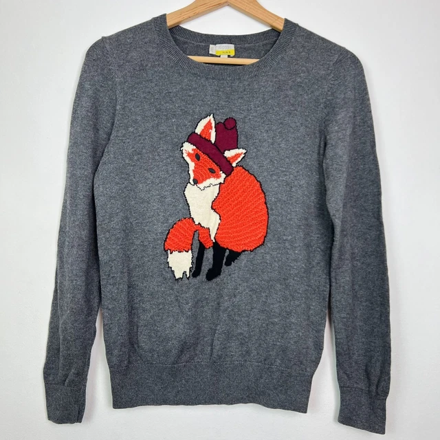 HOBBS Jumper Womens Small Grey Knit Animal FOX Festive Cotton Wool Sweater RARE