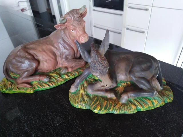 Krippenfiguren Ochs und Esel schön gestaltet, 2-teilig