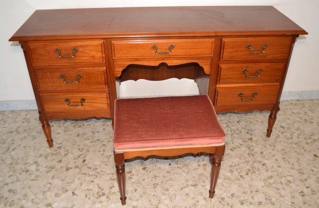 Toeletta Vintage con 7cassetti e sgabbello in legno massiccio di Mogano Hervigon