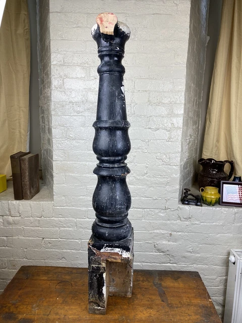 C.1900 Newel Post, Oak Architectural Staircase Element 38 1/2"H Base 6" x 5 5/8" 6