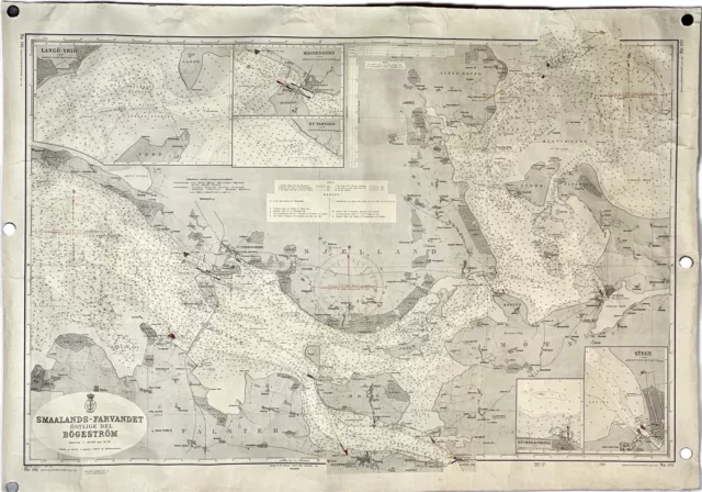 Vintage Original 1961 Denmark/Danish Map ‘Smaalands Farvadet’ 42”x30”