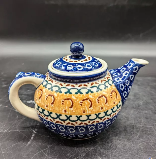 Vintage Handmade Polish Pottery Miniature Teapot Unikat Boleslaweic 6"
