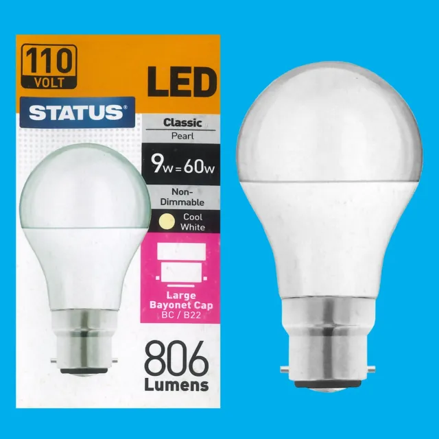 9W (=60W) 110V Perle LED, A60 GLS Globe, Bajonett Kappe BC B22 Glühbirne Lampe