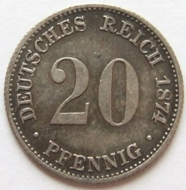 Moneta Reich Tedesco Impero Tedesco Argento 20 Pfennig 1874 C IN Very fine