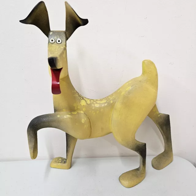 Clifton Barr Yellow Banana Dog Wooden And Metal Statue Art Piece One Of A Kind