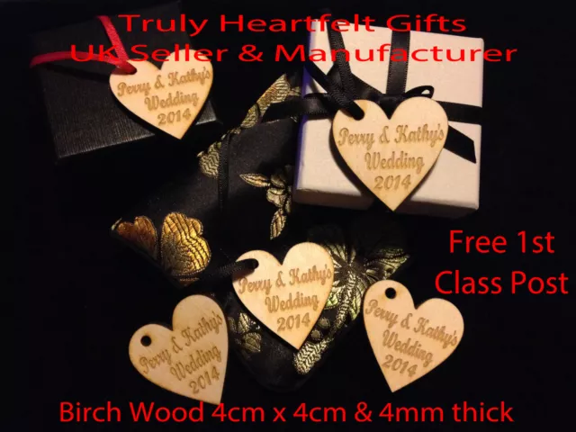 Personalised Engraved Wooden Hearts Present Hangers Wedding Table decor Favours