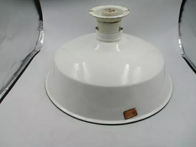 Barn Light Shade 16" VTG Ivanhoe White Enamel Gas Station Industrial Miller Co.
