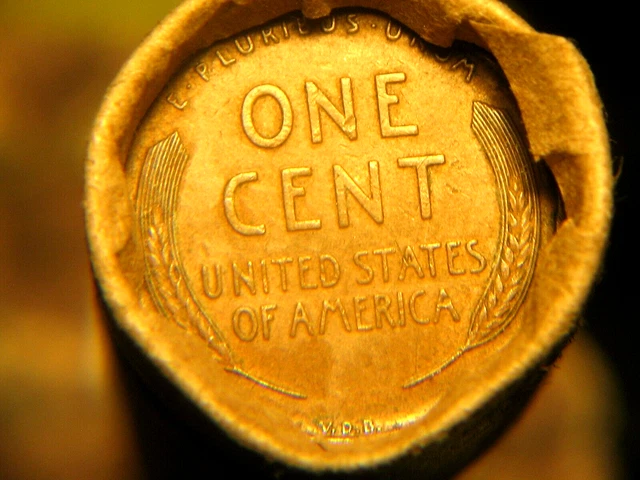 WHEAT CENT ROLL OF 50 LINCOLNS  W/ 1909 VDB & "RED" REVERSE ENDS! 50%+PRE-1940s!