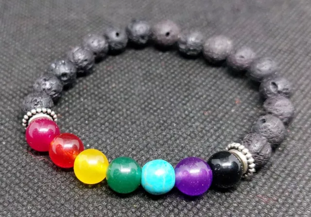 Pulsera de piedra 100% natural de 7 chakras con cuentas de energía de yoga... 3