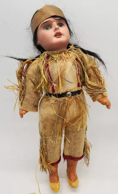 Antique German Native American Indian Princess Bisque Head Doll