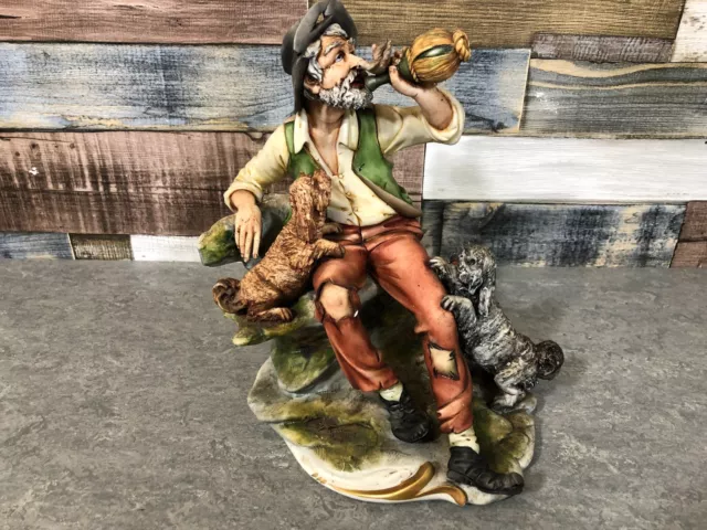 Capodimonte Figurine Of Drunken Man (Tramp) With 2 Small Dogs