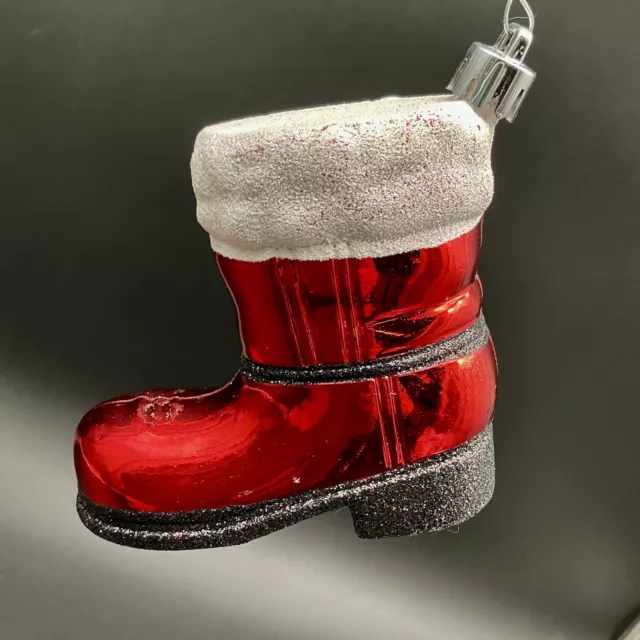 Vintage Red Glass Santa Claus Boot Hanging Decoration Ornament Christmas Tree