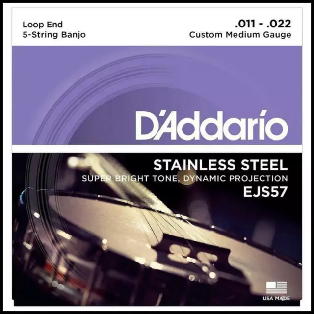 D'Addario JS57 Stainless Steel 5-String Banjo Strings Medium 11 - 22w EJS57