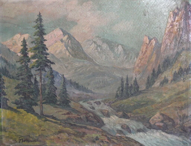 ANTIQUE IMPRESSIONIST MOUNTAIN river landscape oil painting signed EUR ...