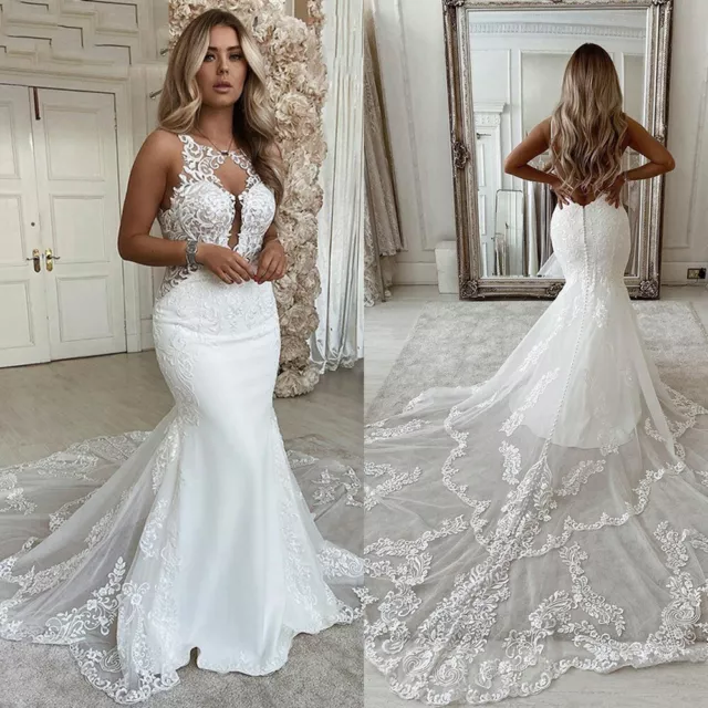 Elegant Wedding Dresses 2023 Sleeveless Mermaid Lace Applique Sexy Bridal Gowns