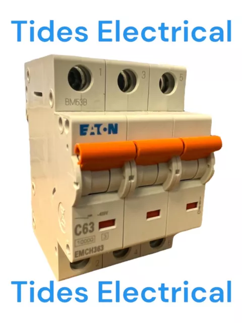 Eaton MCB 63 Amp Type C 63A Triple Pole 3 Phase C63 Memshield 3 EMCH363