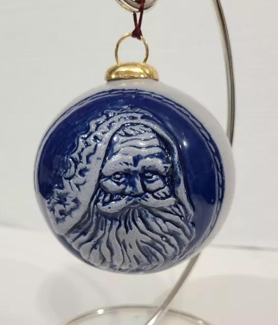 VINTAGE ROWE POTTERY Works (RPW) Blue SaltGlazed Stoneware 4” Santa