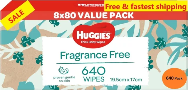 640 HUGGIES Thick Baby Wet Wipes Bulk Mega Pack Fragrance Free- Baby Wipes