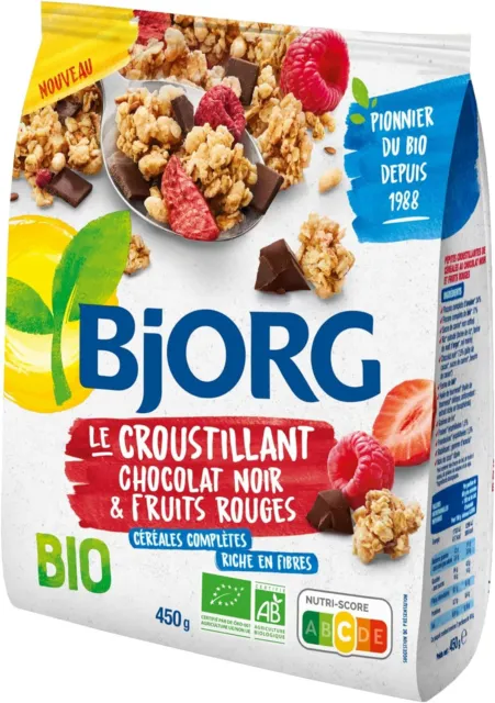 BJORG - Muesli Avoine Chocolat Bio - Muesli Croustillant aux Céréales  Complètes - Sachet 375 g