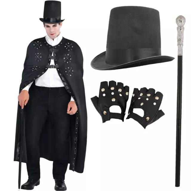 Mens Steampunk Costume Victorian Cape Halloween Dark Ringmaster Magician Outfit