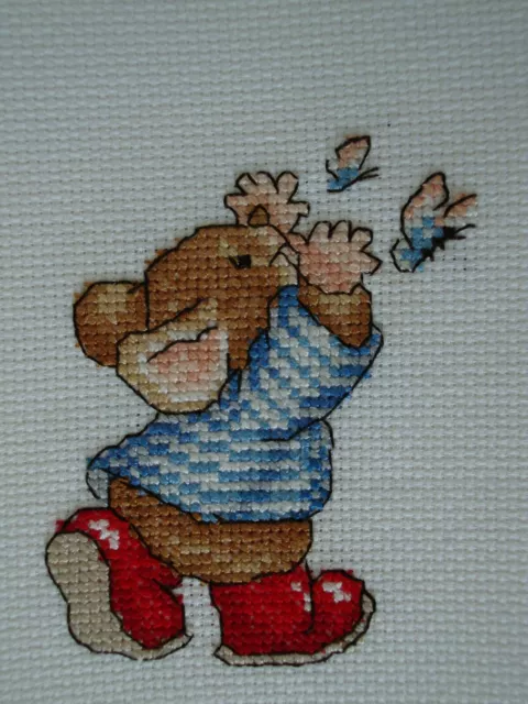 Completed Cross Stitch Country Companions Tom Mouse Chasing Butterflies