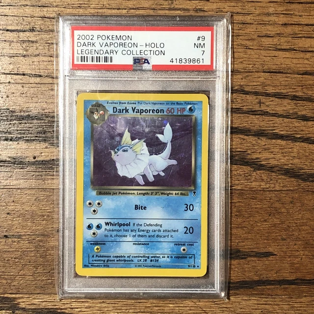 Pokemon Card PSA 7 NM Dark Vaporeon Legendary Collection 2002 Holo 9/110 Aquali