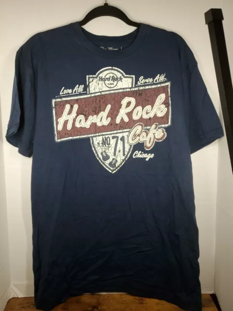 Hard Rock Cafe Shirt Mens Large Navy Chicago Crew Neck Pullover 100% Cotton