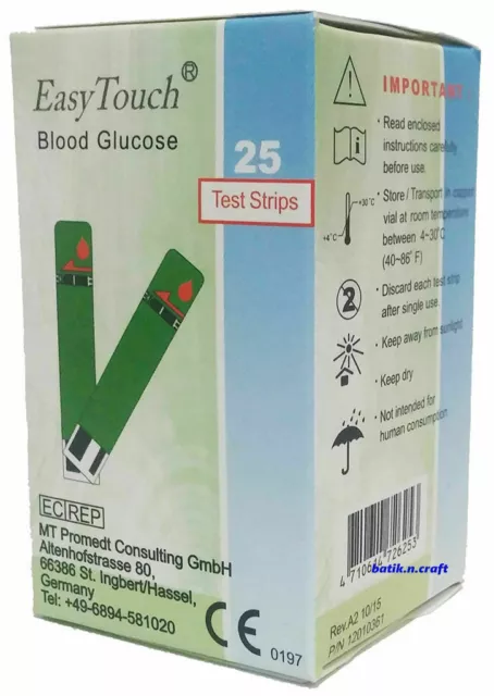 EasyTouch Easy Touch Blood Glucose Test Strips - 1 Box @ 25 Strips - EXP 2025