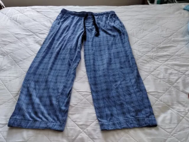 Geoffrey Beene Mens Pajama Lounge Pants Elastic Drawstring Blue Plaid Sz Large L