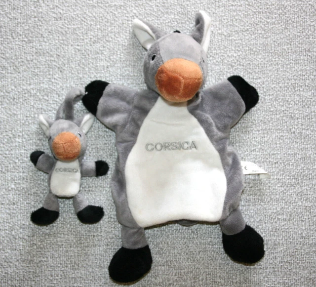 Textisun Corsica Doudou Ane Cheval+ Bebe Marionnette Grelot Plat Gris Blanc Kom9