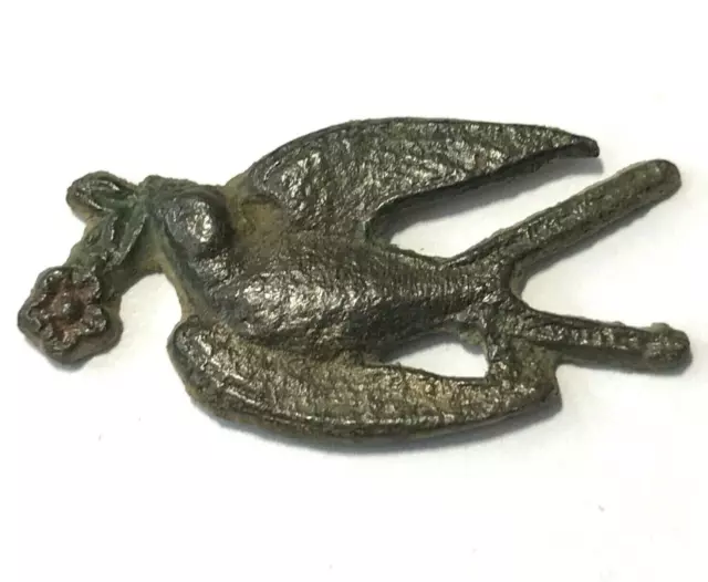 Ancient Bronze Bird with Flower Byzantine Empire 100-400 AD. Decoration