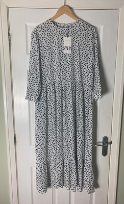Zara ICONIC The Polka Dot Midi Maxi Dress M BNWT White Black Floaty Blogger Fave