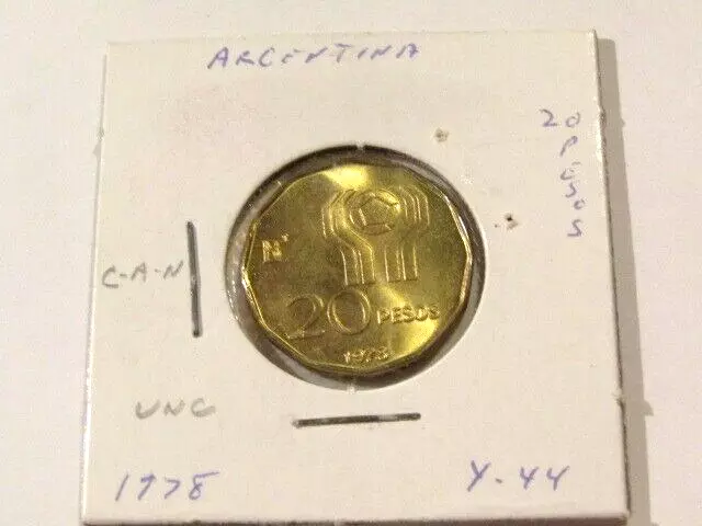 Argentina 1978 20 Pesos unc Coin Soccer World Cup