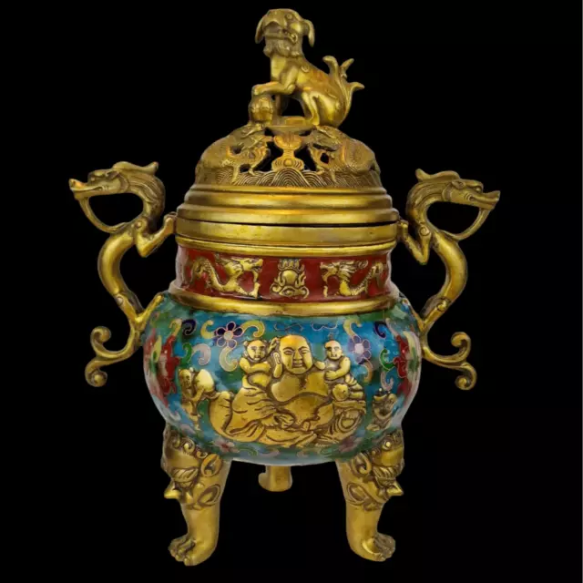 11.2 inches Old Chinese Gilt Bronze Cloisonne Incense Burner Qianlong Marked
